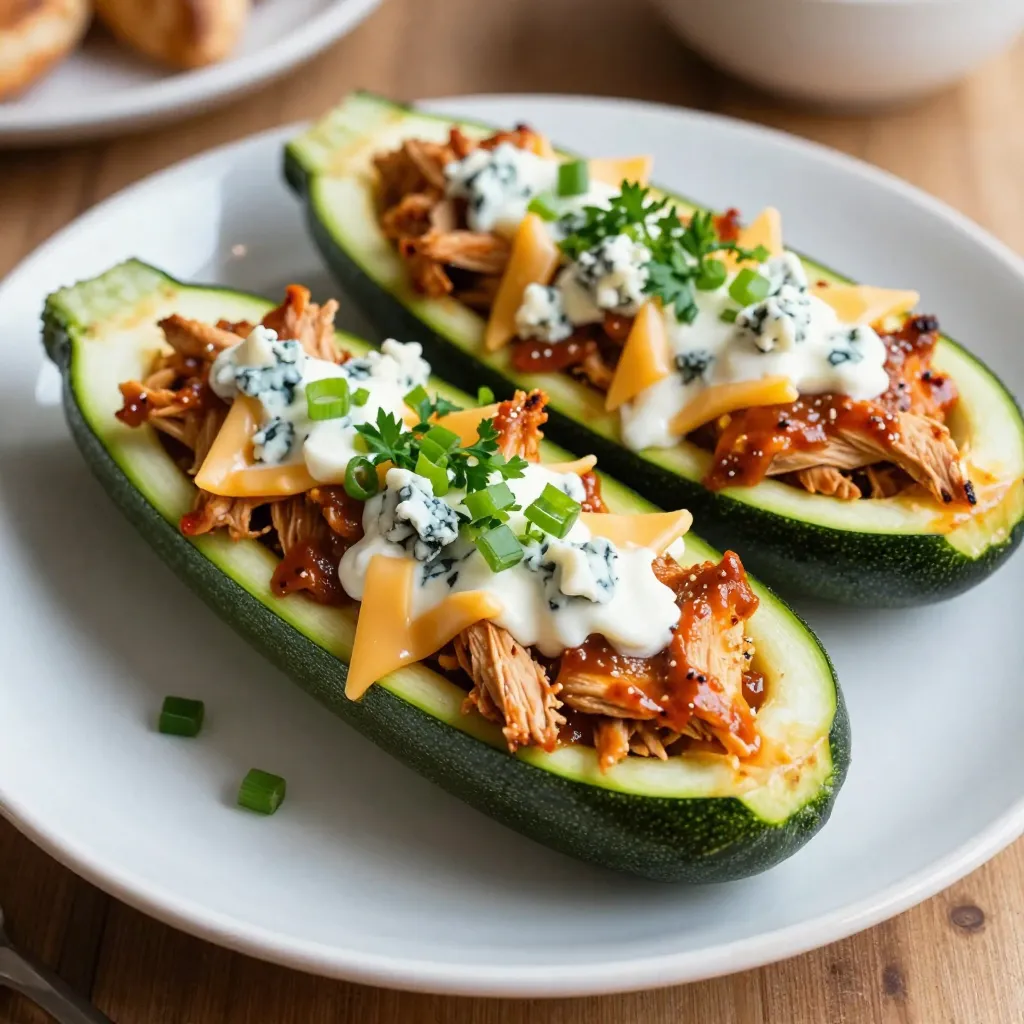 Buffalo Chicken Stuffed Zucchini Boats Flavor Burst