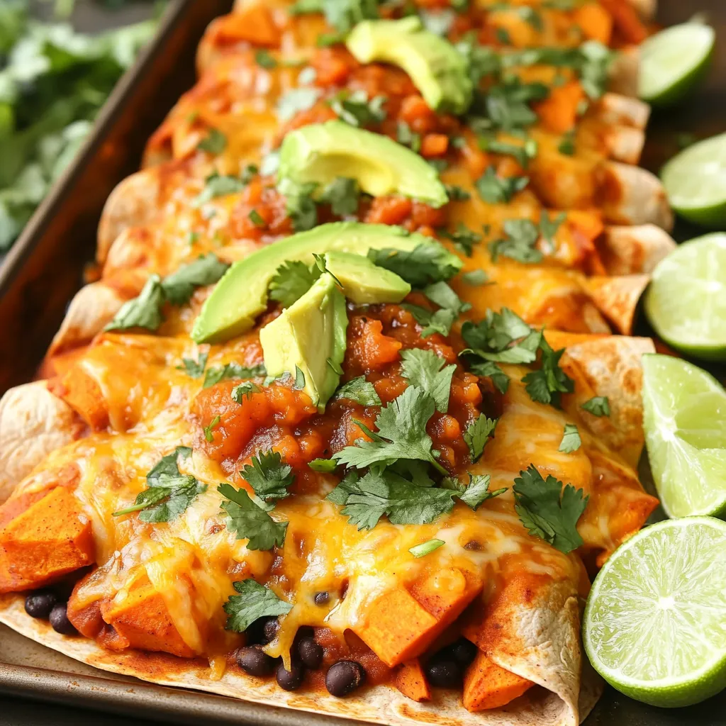 Sheet Pan Sweet Potato Black Bean Enchiladas Recipe