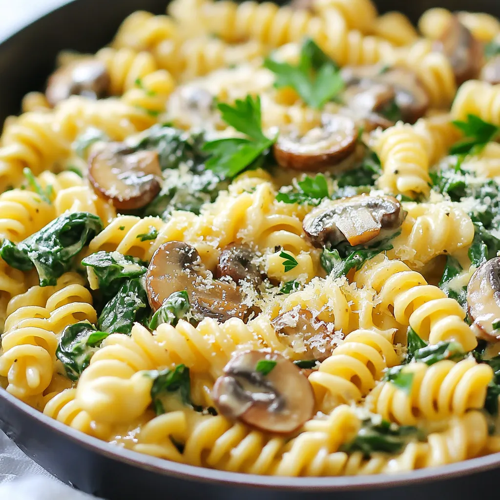 Parmesan Spinach Mushroom Pasta Skillet Delight
