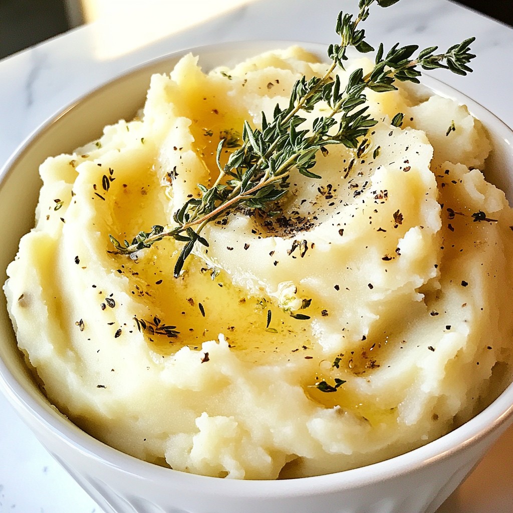 Savory Mashed Potato with Roasted Garlic and Thyme Dish