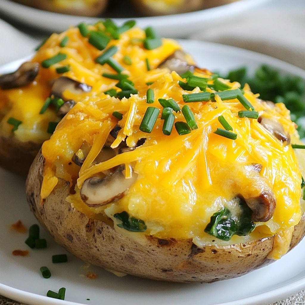 Cheesy Baked Potato with Spinach and Mushrooms Delight