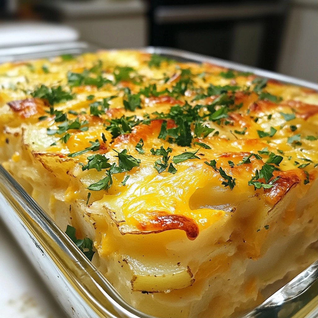 Cheesy Potato Casserole with Red Bell Peppers Delight