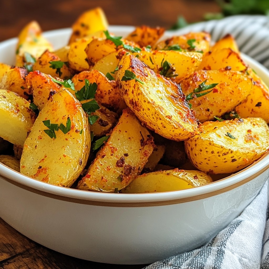 Spicy Garlic Roasted Potato Wedges with Herbs Delight