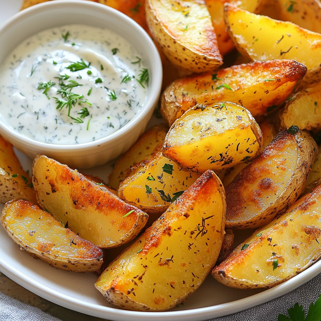 Crispy Potato Wedges with Herbed Dipping Sauce Delight