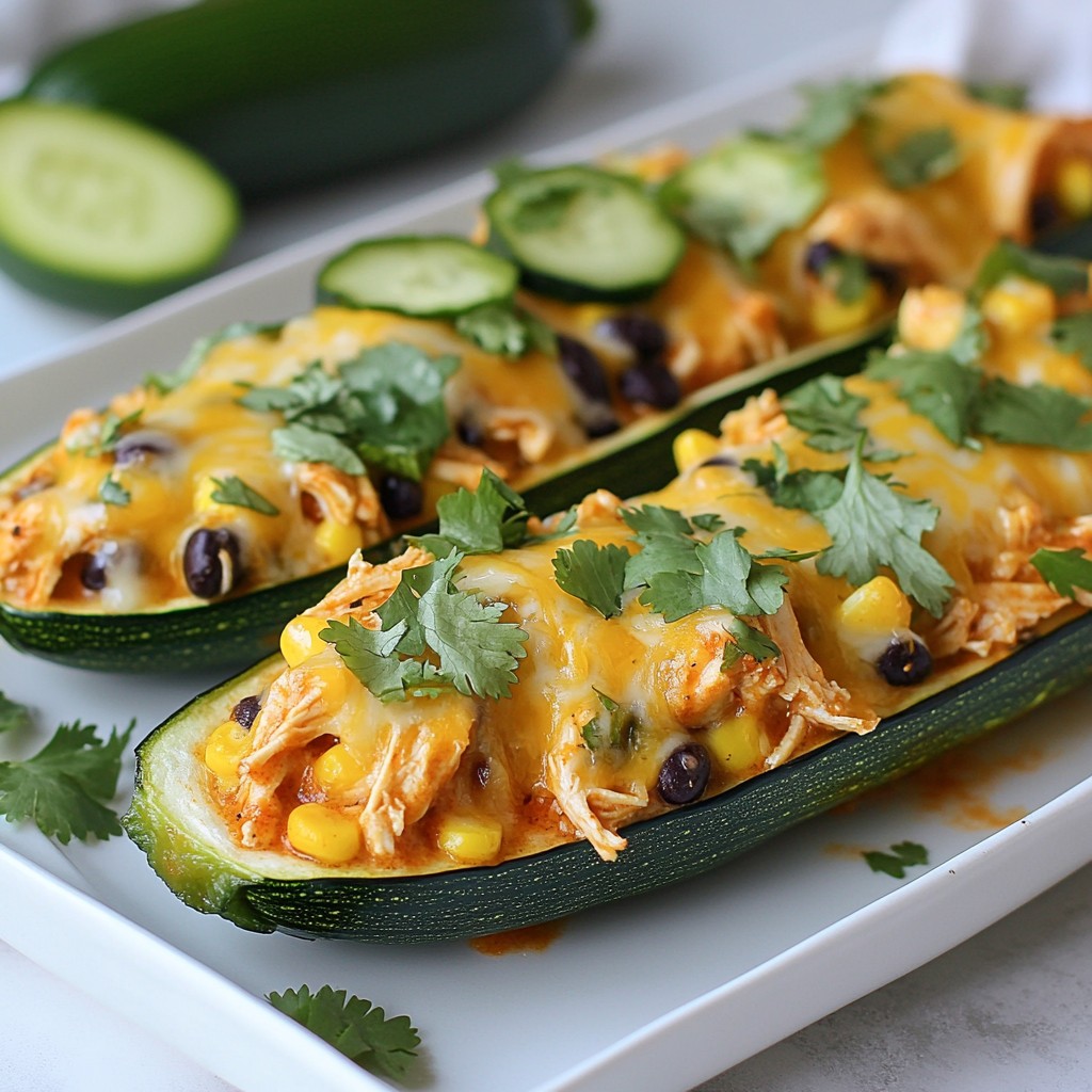 Chicken Enchilada Stuffed Zucchini Boats Delight