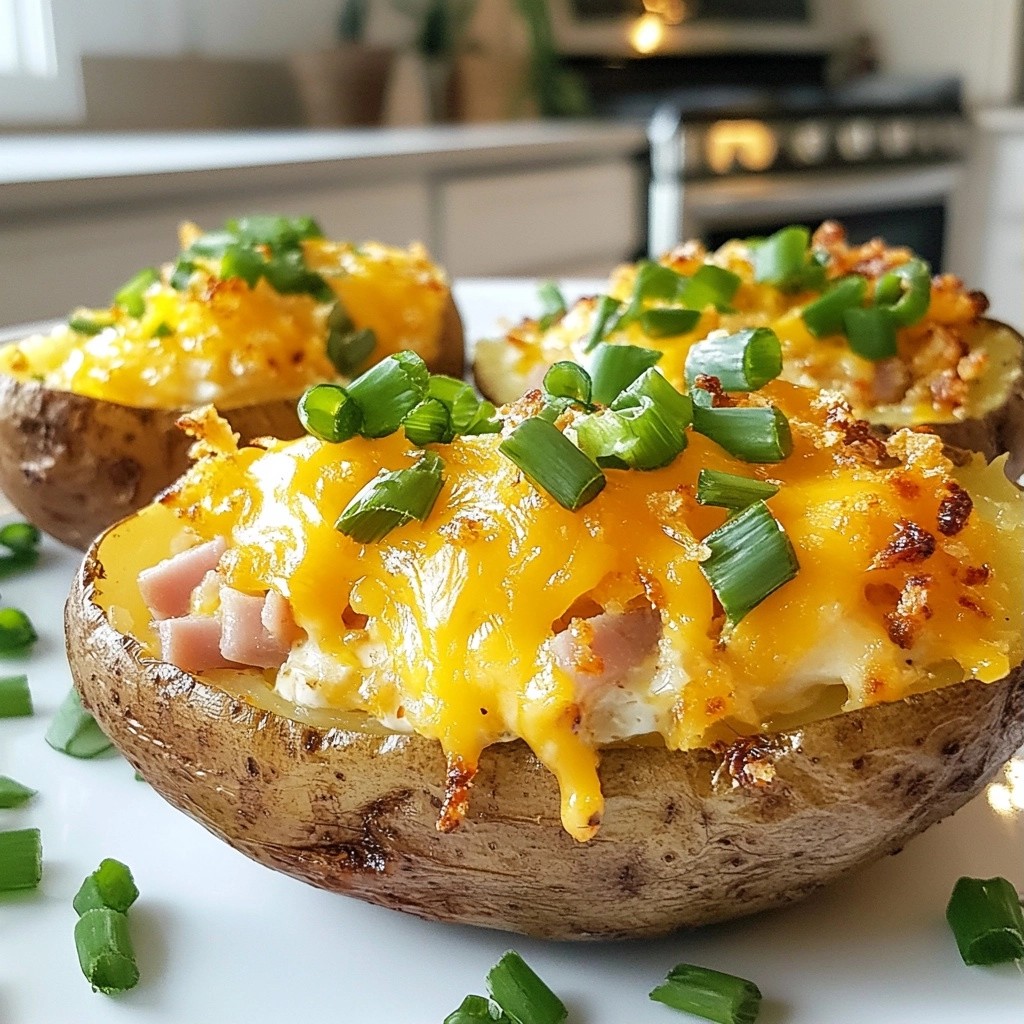 Cheesy Baked Potato with Turkey Ham Delight Recipe