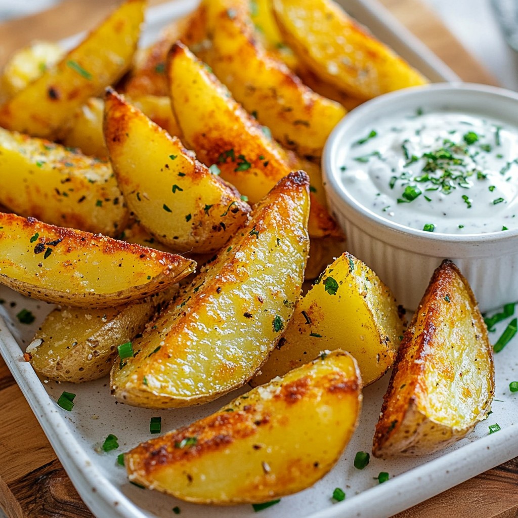 Crispy Potato Wedges with Herbed Dipping Sauce Delight