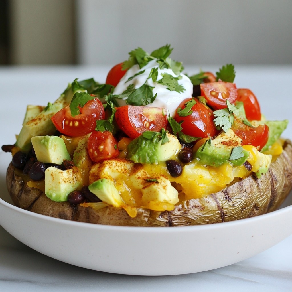 Baked Potato with Avocado and Black Beans Delight