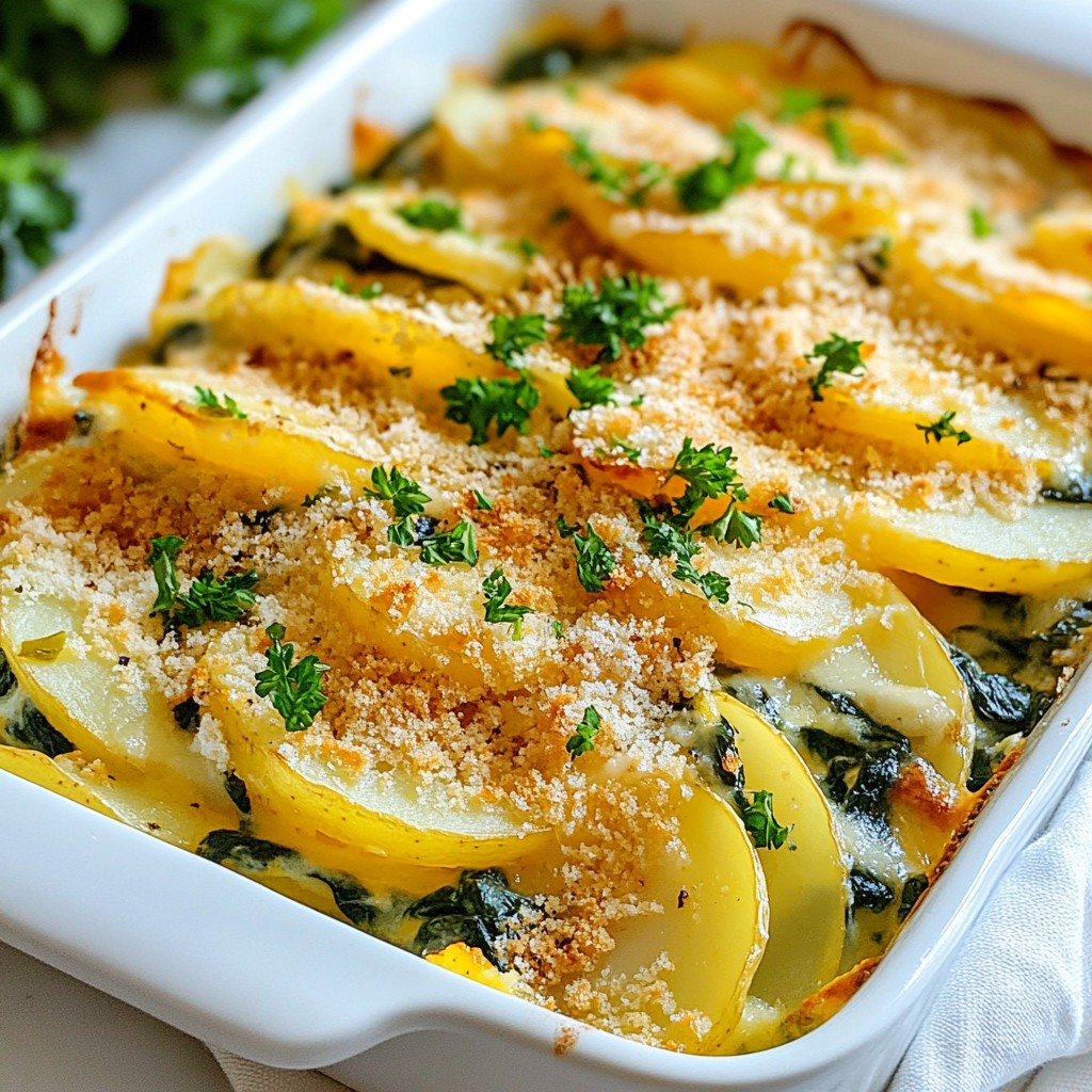 Savory Potato Casserole with Spinach and Cheese Dish