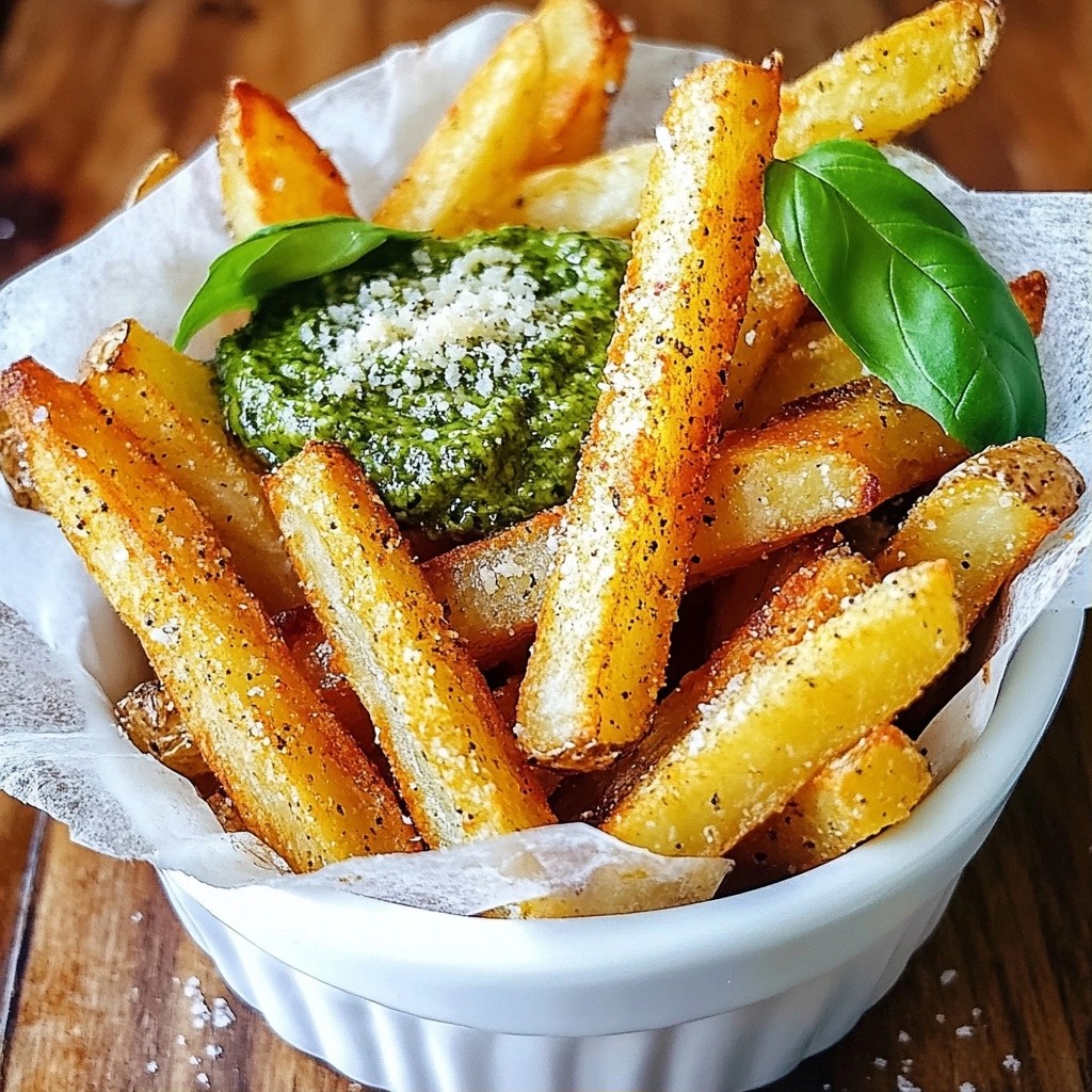 Crispy Potato Fries with Basil Pesto Delight