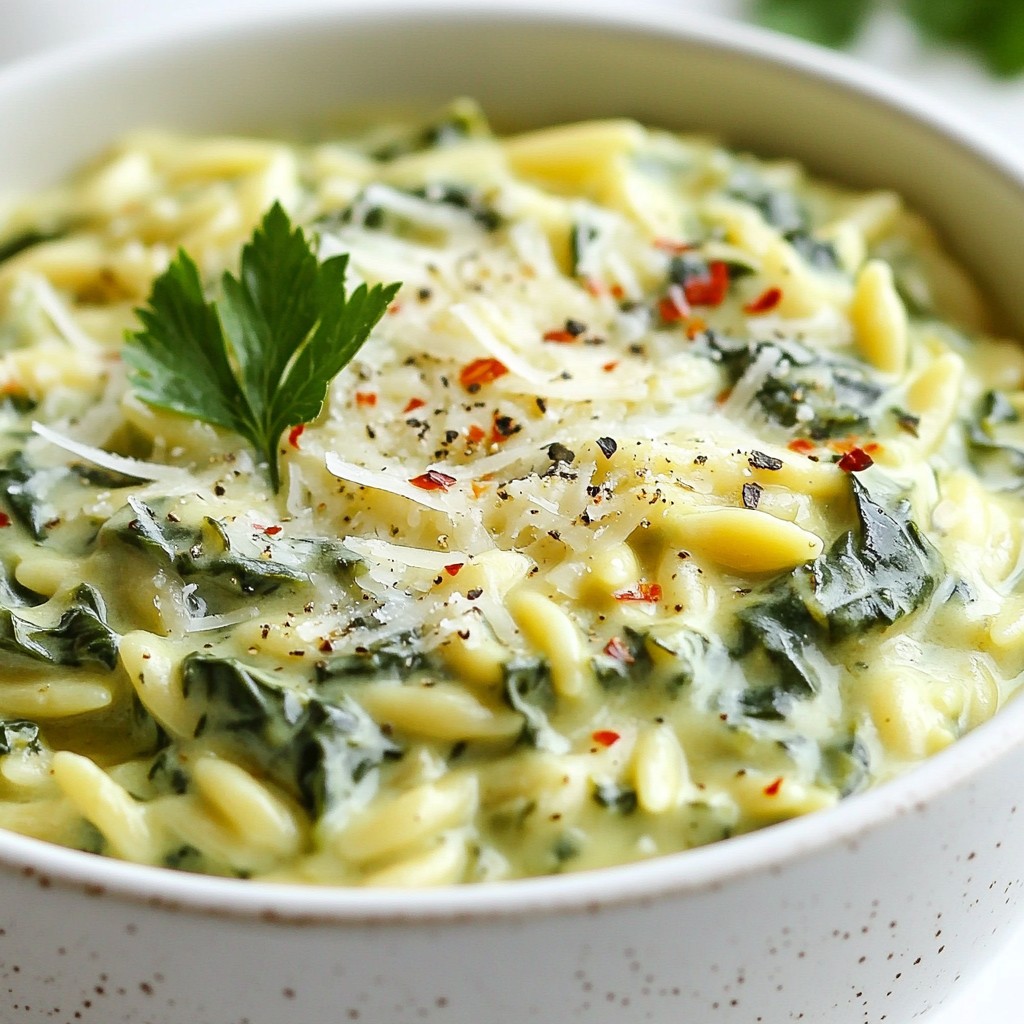 One-Pot Creamy Spinach Orzo Simple and Flavorful Dish
